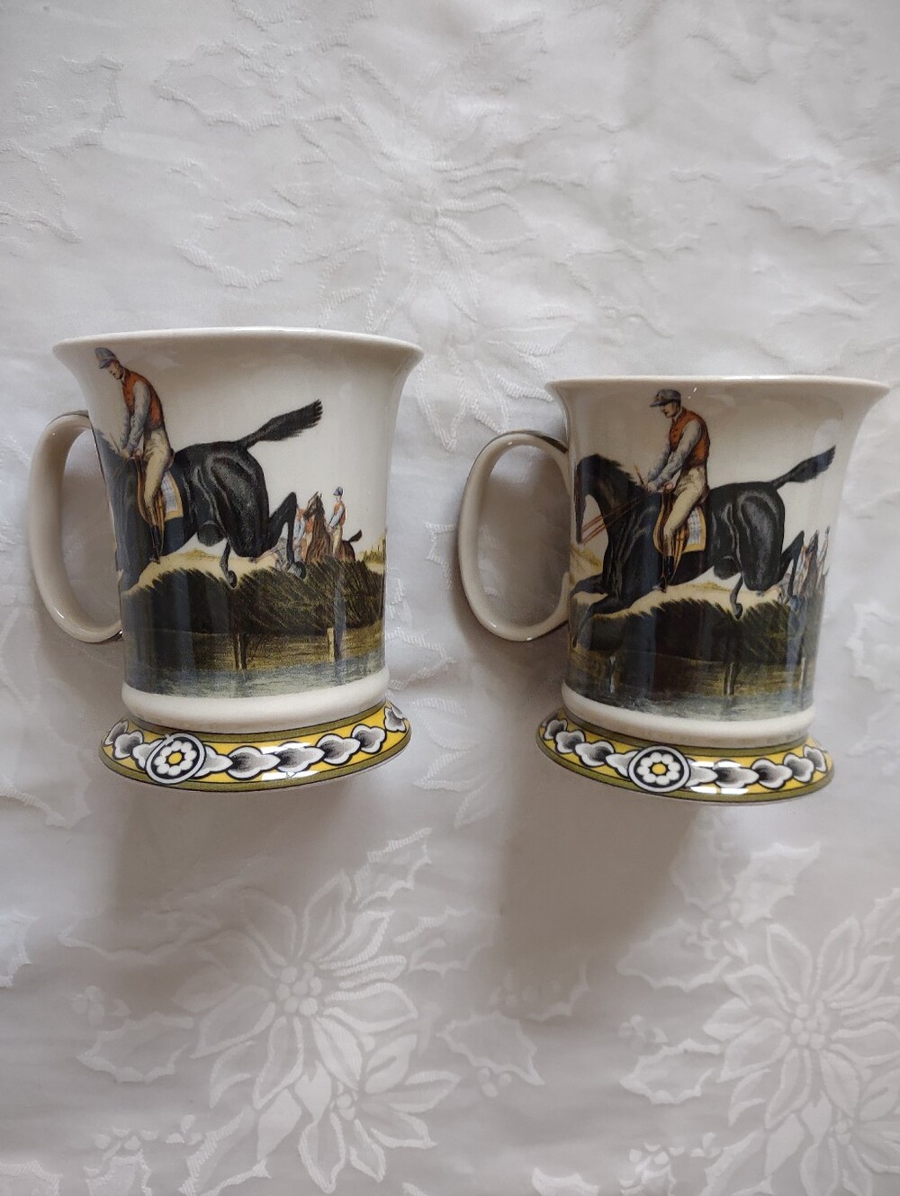 2 Mugs Vintage Staffordshire Equestrian Ceramics Art Scene Pottery - Picture 2 of 6